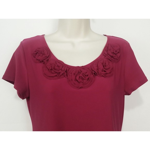 Elementz Womens Shirt Small S Rosette Floral Short Sleeve Dark Pink Stretch Euc - Picture 2 of 8
